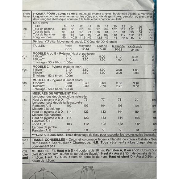 McCalls Sewing pattern 7949 womens pajamas top pant shorts size S M L - Picture 5 of 6